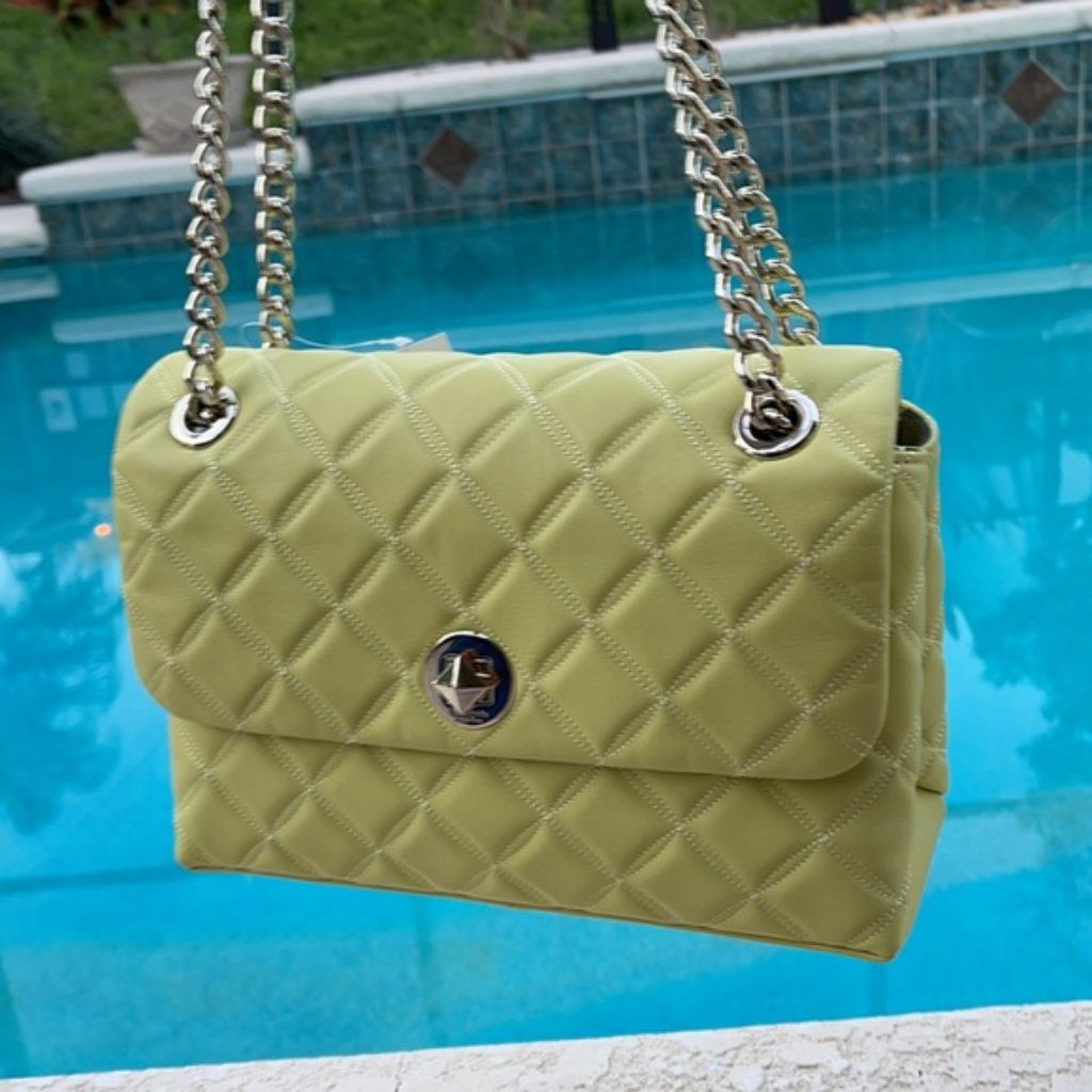 Kate Spade Natalia Smooth Leather Medium Flap Shoulder Bag Frosty Lime